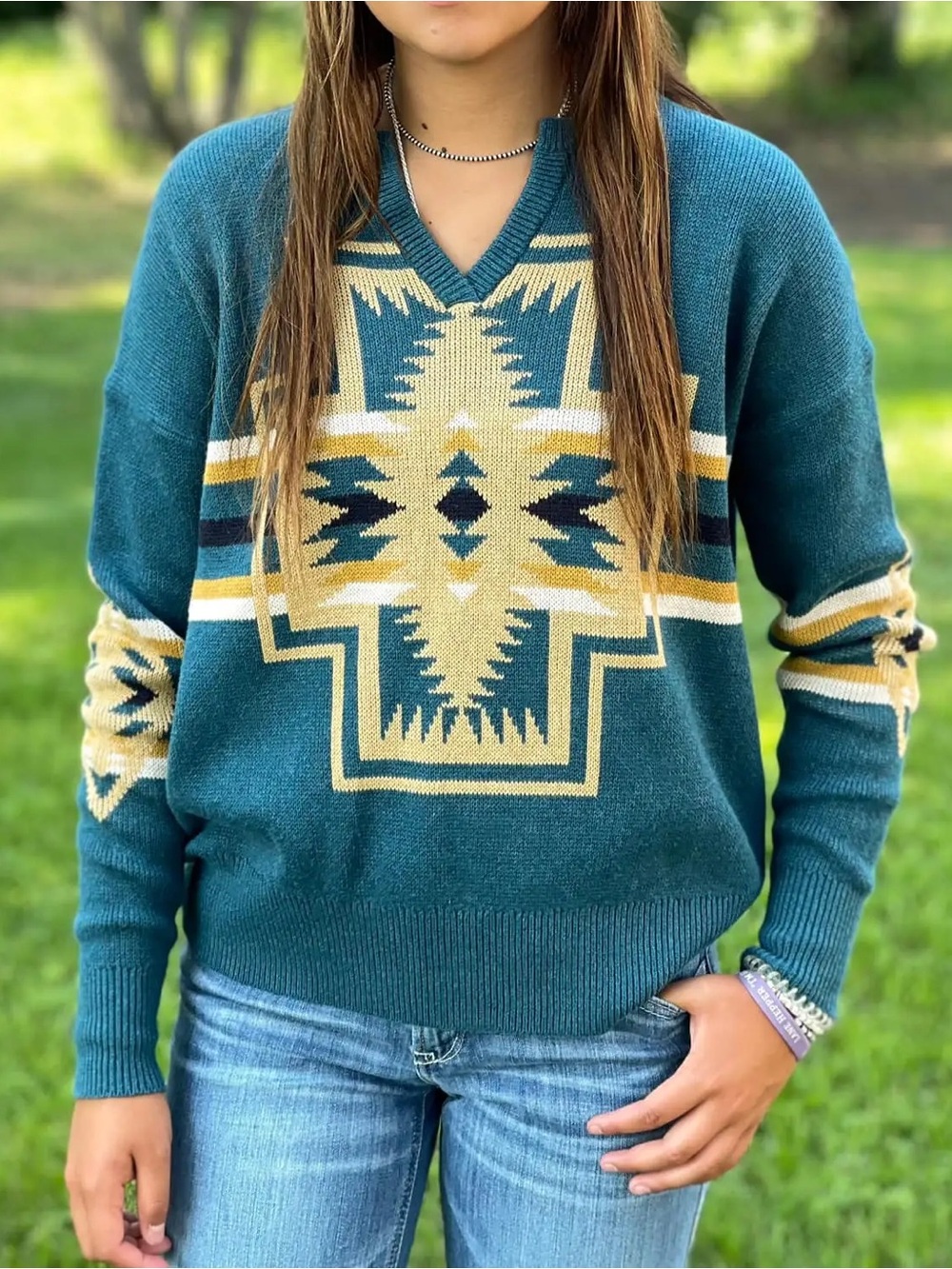 Pendleton Harding Aztec Graphic Sweater Cotton Crewneck Womens Size Medium